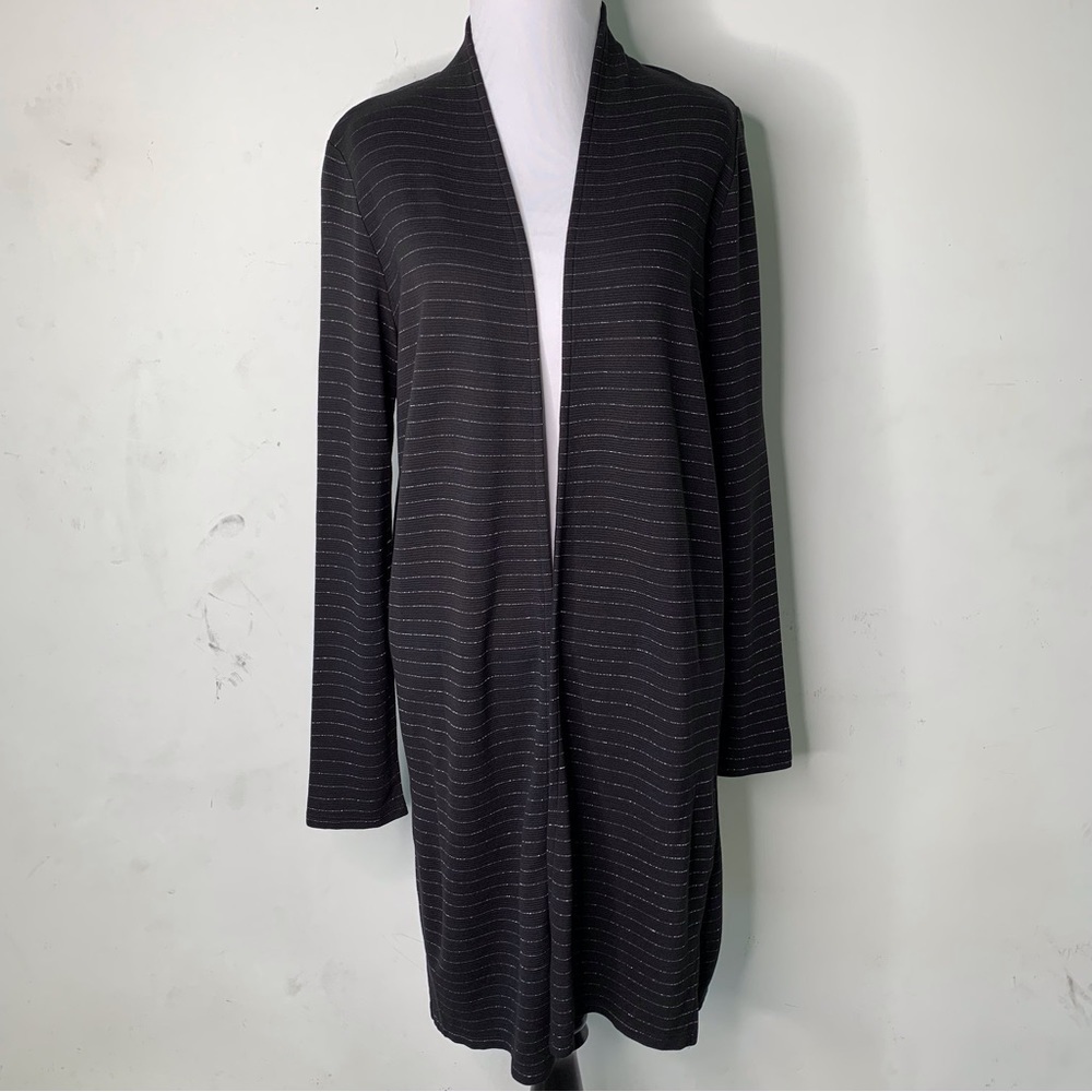 NWT J. Jill Women's Black Silver Striped Cardigan Sweater Open Front Size XS